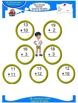Çocuklar İçin toplam işlemi yaprak testleri 